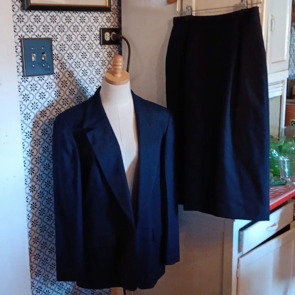 Pendleton navy blue wool skirt jacket suit set 8